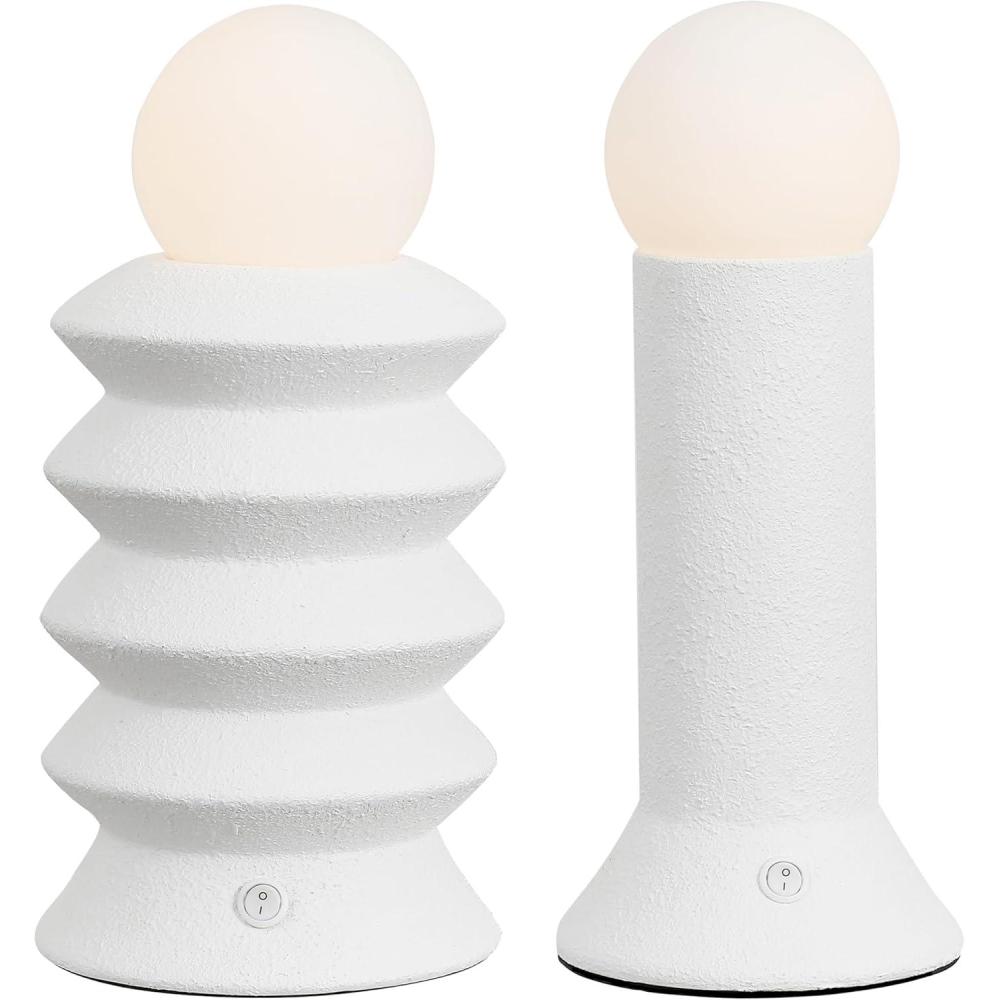 imageJONATHAN Y JYL5700A2SET Soren 13quot Modern Scandinavian CeramicGlass Geometric Integrated LED Table Lamp for Living Room Family Room Dining Room Bedroom Hallway Office White Set of 2