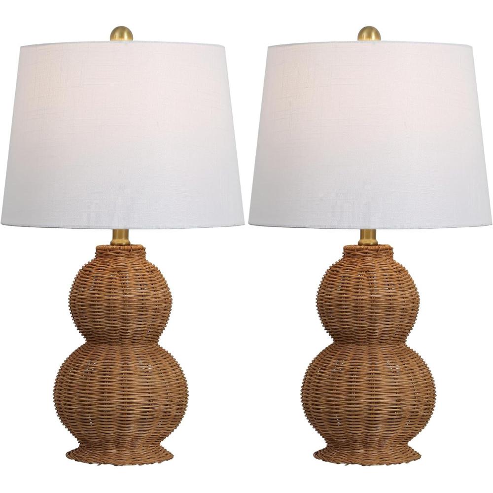 imageJONATHAN Y JYL5704ASET2 Millie 23quot Modern Coastal Woven Rattan Gourd LED Table Lamp for Living Room Family Room Dining Room Bedroom Hallway Office Dark Brown Set of 2