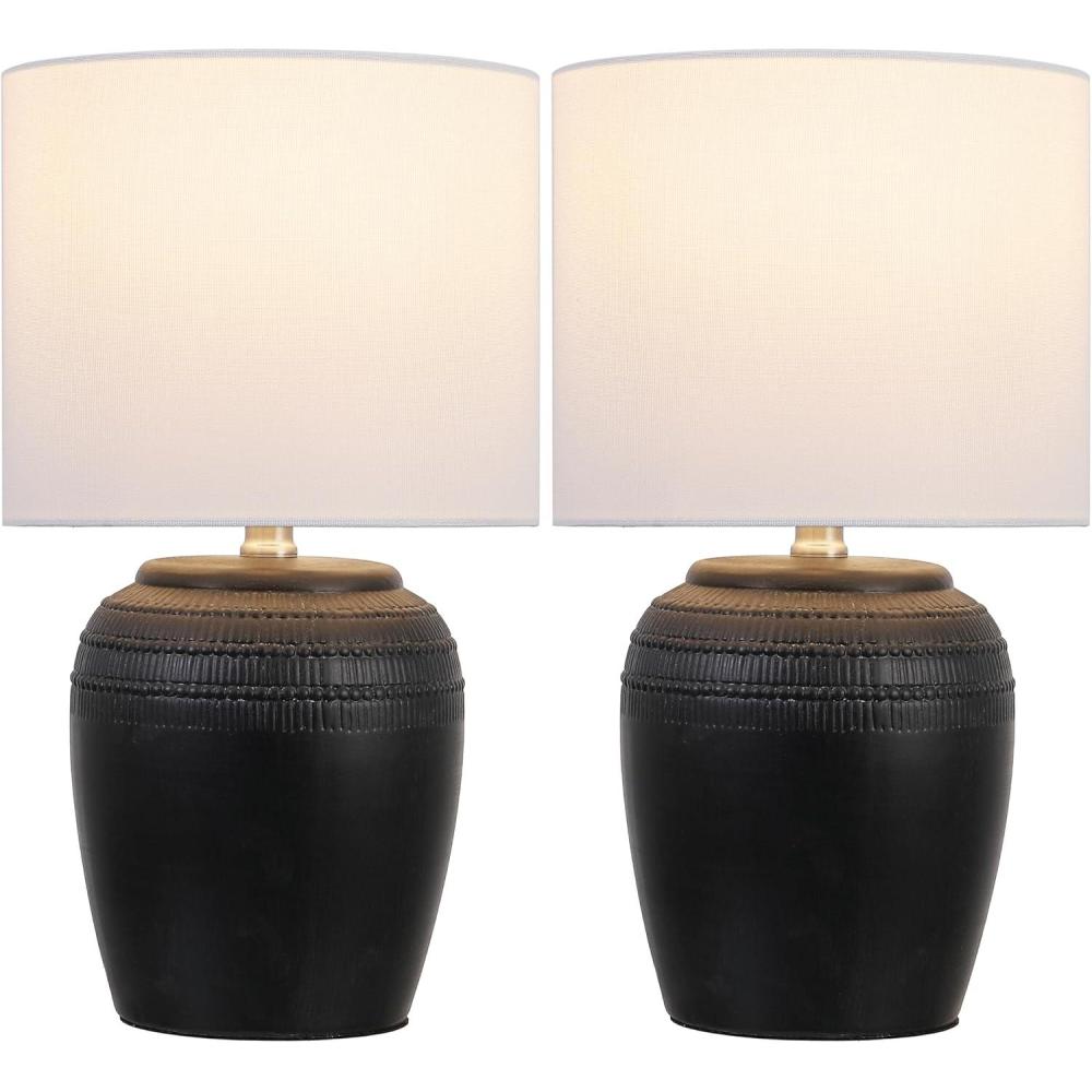 imageJONATHAN Y JYL5707BSET2 Hugo 1675quot Traditional Rustic Reeded Ceramic Vase LED Table Lamp for Living Room Family Room Dining Room Bedroom Hallway Office Antique White Set of 2BlackNickel