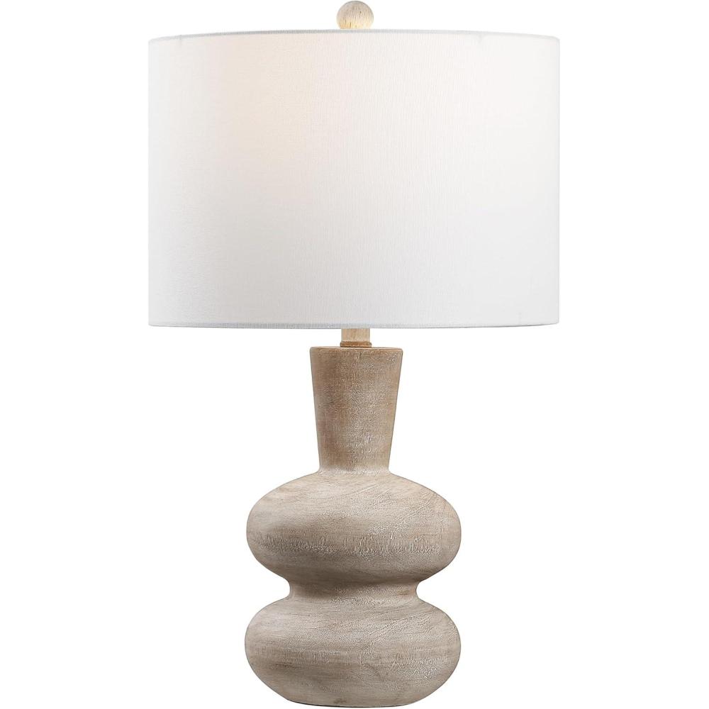 imageJONATHAN Y JYL5708A Matheo 24quot Modern Minimalist Sculptural OakGrain Resin LED Table Lamp for Living Room Family Room Dining Room Bedroom Hallway Office Antique Brown