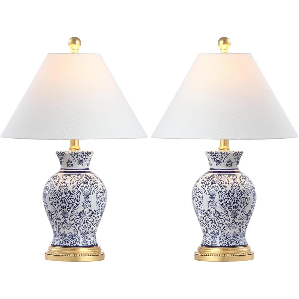 imageJONATHAN Y JYL6606ASET2 Set of 2 Table Lamps Xia 21quot CeramicIron Classic Modern LED Table Lamp Farmhouse Bedside Desk Nightstand Lamp for Bedroom Living Room White