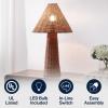JONATHAN Y JYL5705A Kara 26.5″ Modern Coastal Woven Rattan Tapered Cylinder LED Table Lamp for Living Room, Family Room, Dining Room, Bedroom, Hallway, Office, Dark Brown