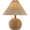 JONATHAN Y JYL1145B Aksel 17.25″ Coastal Scandinavian Resin/Iron Sphere LED Table Lamp with Pleated Shade and Pull Chain, Beige Wood Finish/White, for Entry Console, Bedroom, Living Room(Brown Wood Finish)