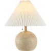 JONATHAN Y JYL1145B Aksel 17.25″ Coastal Scandinavian Resin/Iron Sphere LED Table Lamp with Pleated Shade and Pull Chain, Beige Wood Finish/White, for Entry Console, Bedroom, Living Room(Beige Wood Finish)
