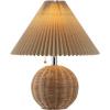 JONATHAN Y JYL1145B Aksel 17.25″ Coastal Scandinavian Resin/Iron Sphere LED Table Lamp with Pleated Shade and Pull Chain, Beige Wood Finish/White, for Entry Console, Bedroom, Living Room(Natural)