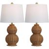 JONATHAN Y JYL5704A-SET2 Millie 23″ Modern Coastal Woven Rattan Gourd LED Table Lamp for Living Room, Family Room, Dining Room, Bedroom, Hallway, Office, Dark Brown (Set of 2)