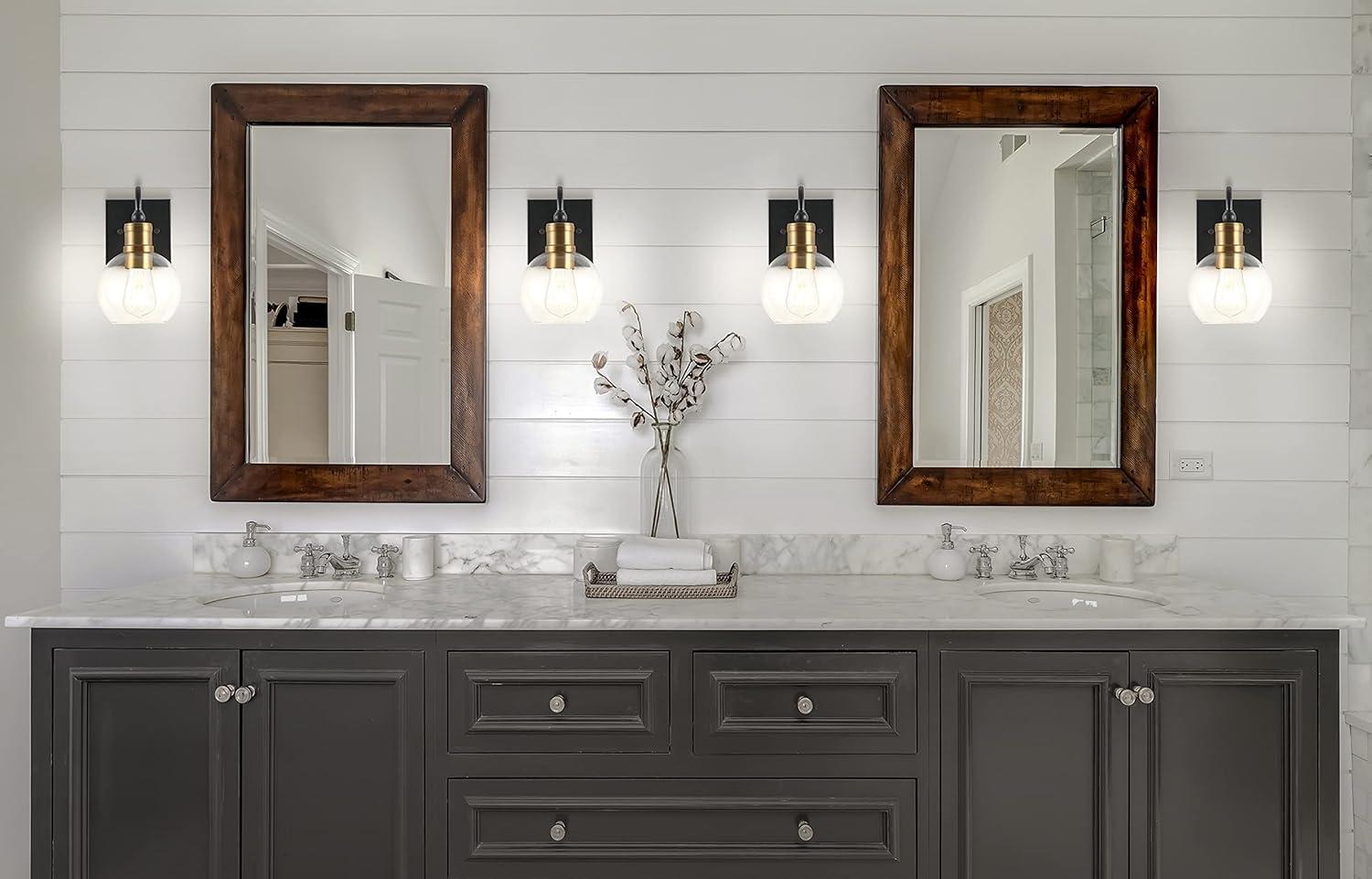 imageJONATHAN Y JYL3557A Marais 4425quot 6Light IronGlass Rustic Vintage LED Vanity Light Farmhouse Bohemian Cottage Industrial Office Living Room Dining Room Bedroom BlackBrass Gold1 Light