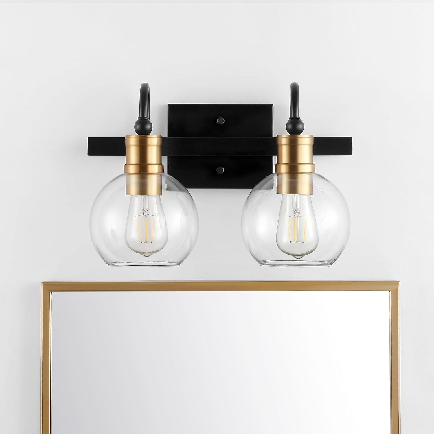 imageJONATHAN Y JYL3557A Marais 4425quot 6Light IronGlass Rustic Vintage LED Vanity Light Farmhouse Bohemian Cottage Industrial Office Living Room Dining Room Bedroom BlackBrass Gold2 Light