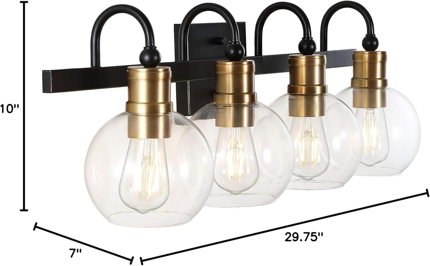 imageJONATHAN Y JYL3557A Marais 4425quot 6Light IronGlass Rustic Vintage LED Vanity Light Farmhouse Bohemian Cottage Industrial Office Living Room Dining Room Bedroom BlackBrass Gold4 Light