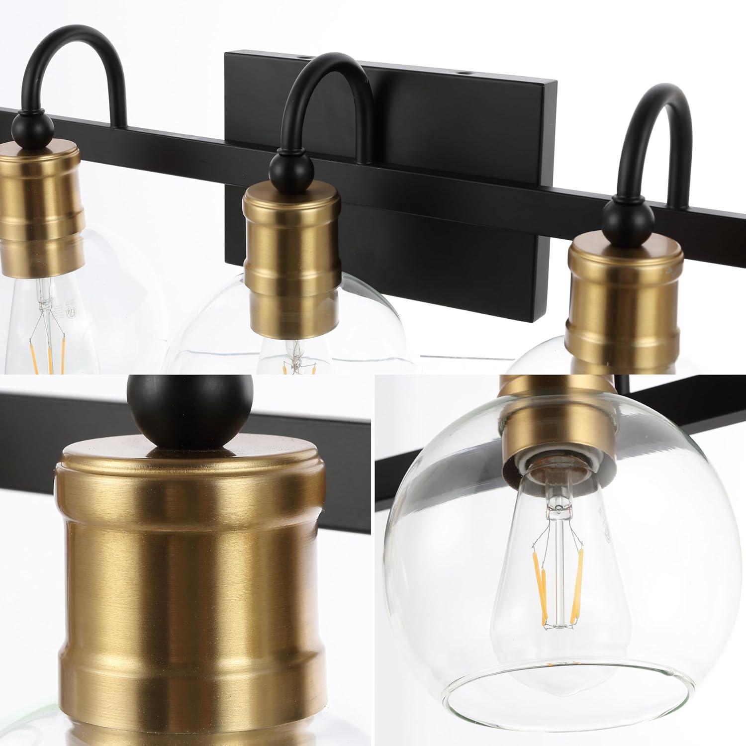 imageJONATHAN Y JYL3557A Marais 4425quot 6Light IronGlass Rustic Vintage LED Vanity Light Farmhouse Bohemian Cottage Industrial Office Living Room Dining Room Bedroom BlackBrass Gold5 Light