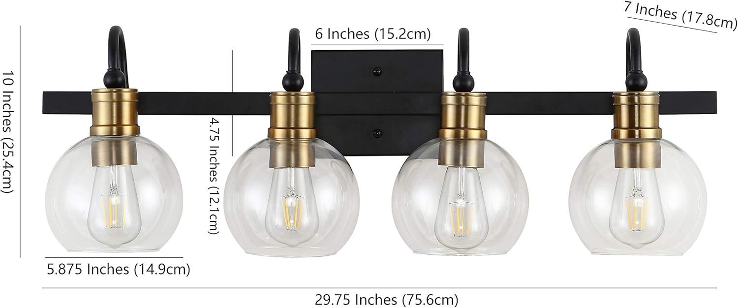 imageJONATHAN Y JYL3557A Marais 4425quot 6Light IronGlass Rustic Vintage LED Vanity Light Farmhouse Bohemian Cottage Industrial Office Living Room Dining Room Bedroom BlackBrass Gold4 Light