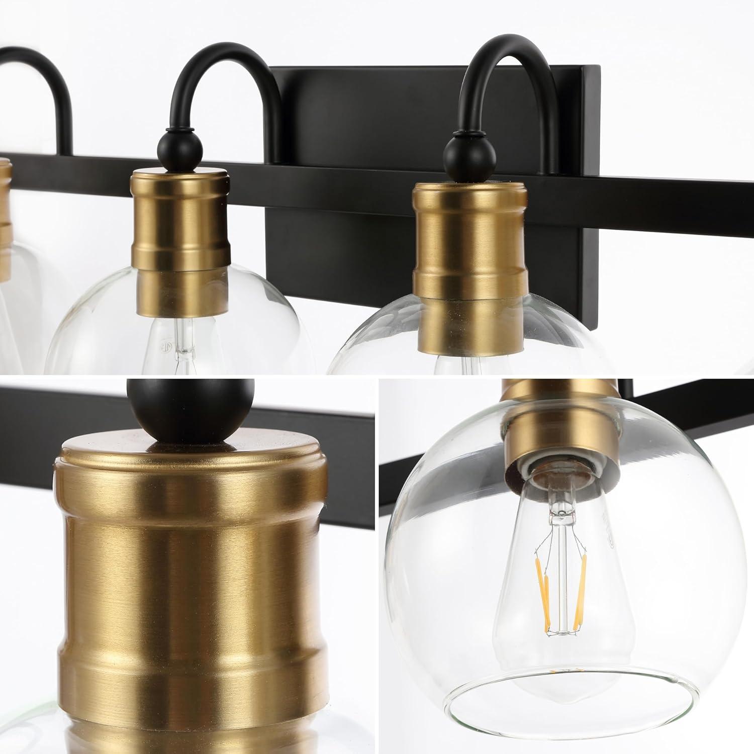 imageJONATHAN Y JYL3557A Marais 4425quot 6Light IronGlass Rustic Vintage LED Vanity Light Farmhouse Bohemian Cottage Industrial Office Living Room Dining Room Bedroom BlackBrass Gold6 Light