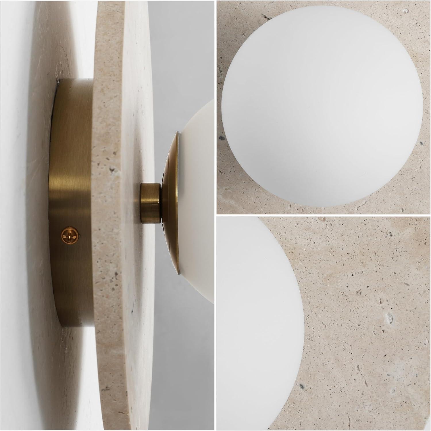 imageJONATHAN Y JYL5900A Tivoli 12quot Modern Minimalist 1Light Ovoid Travertine LED Wall Sconce for Bedroom Living Room Hallway Entryway Home Office Light BrownLight BrownBrass Gold