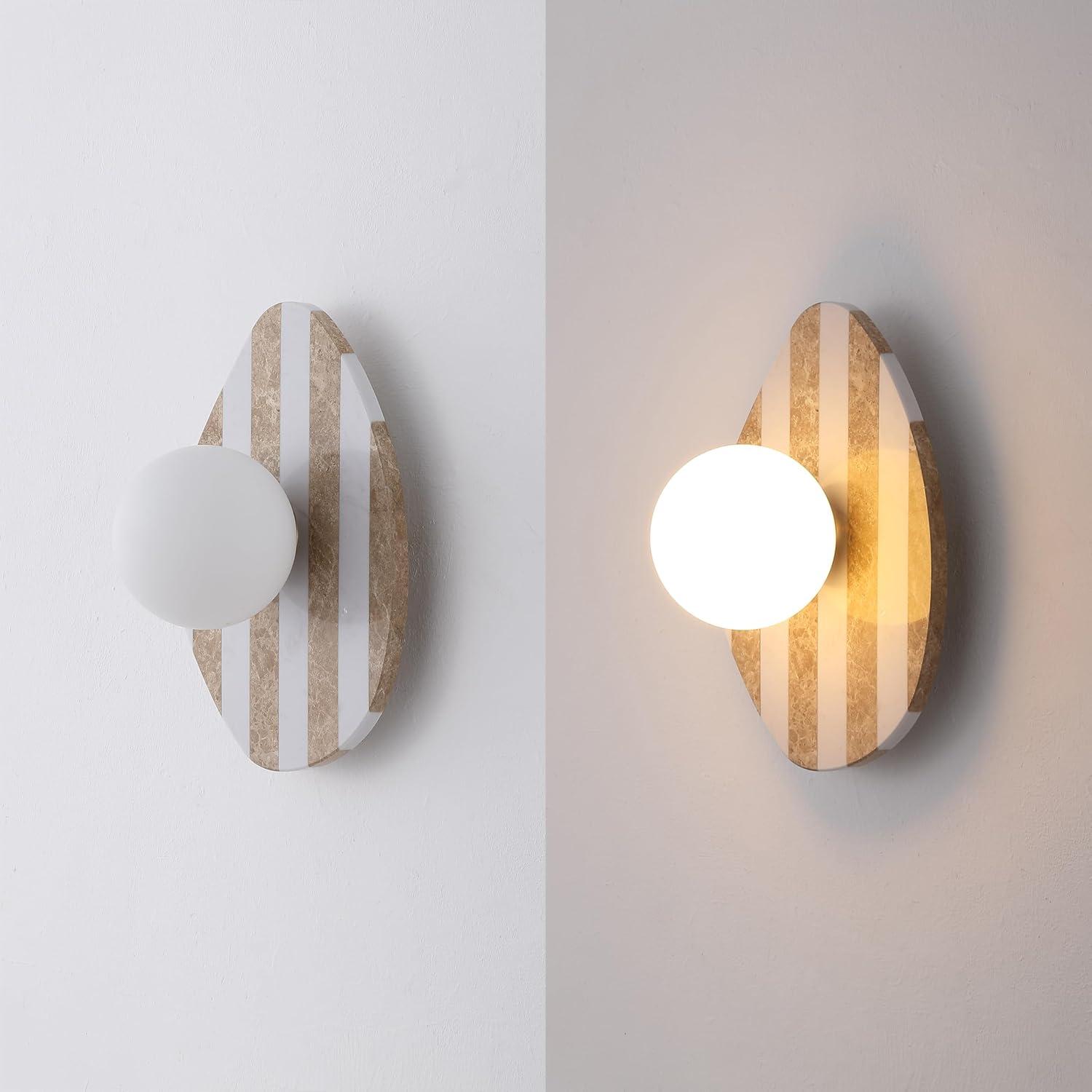 imageJONATHAN Y JYL5900A Tivoli 12quot Modern Minimalist 1Light Ovoid Travertine LED Wall Sconce for Bedroom Living Room Hallway Entryway Home Office Light BrownLight BrownBrass GoldWhite