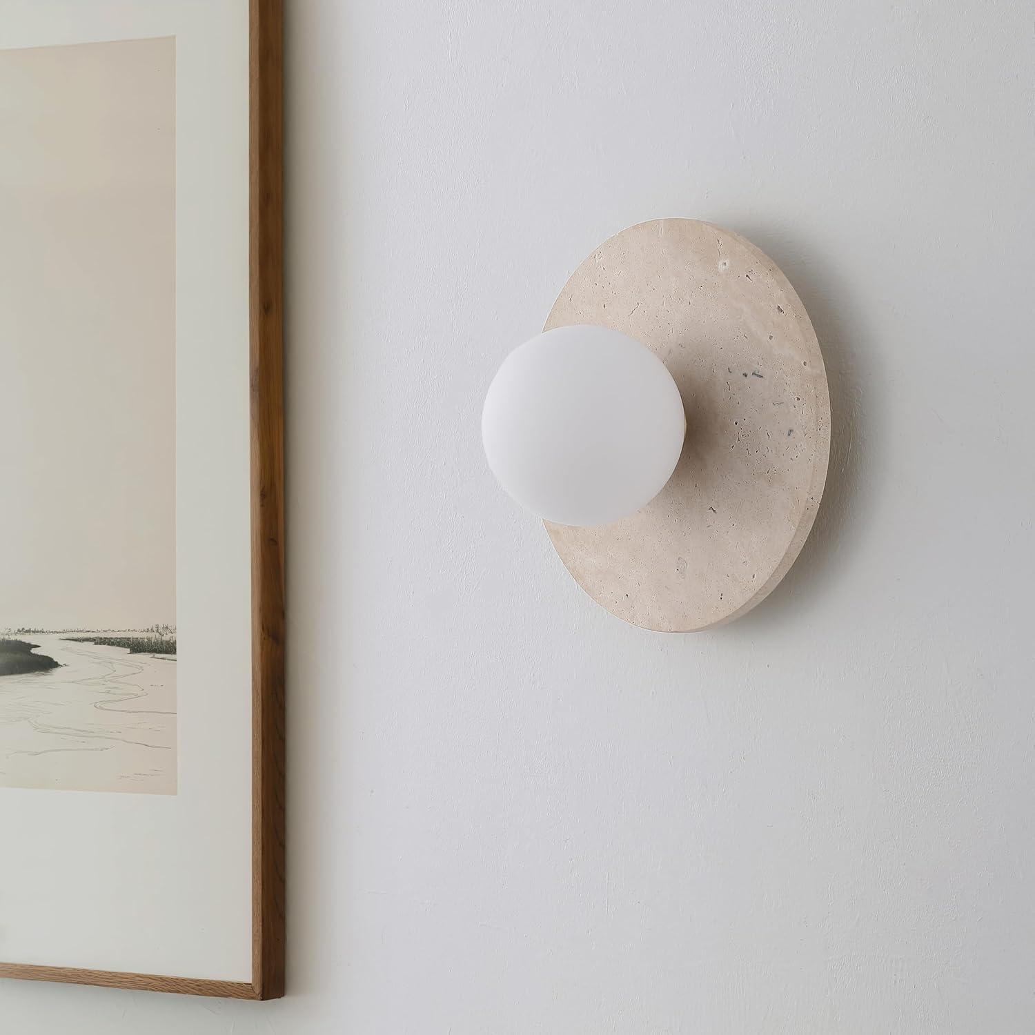 imageJONATHAN Y JYL5900A Tivoli 12quot Modern Minimalist 1Light Ovoid Travertine LED Wall Sconce for Bedroom Living Room Hallway Entryway Home Office Light BrownLight BrownBrass Gold