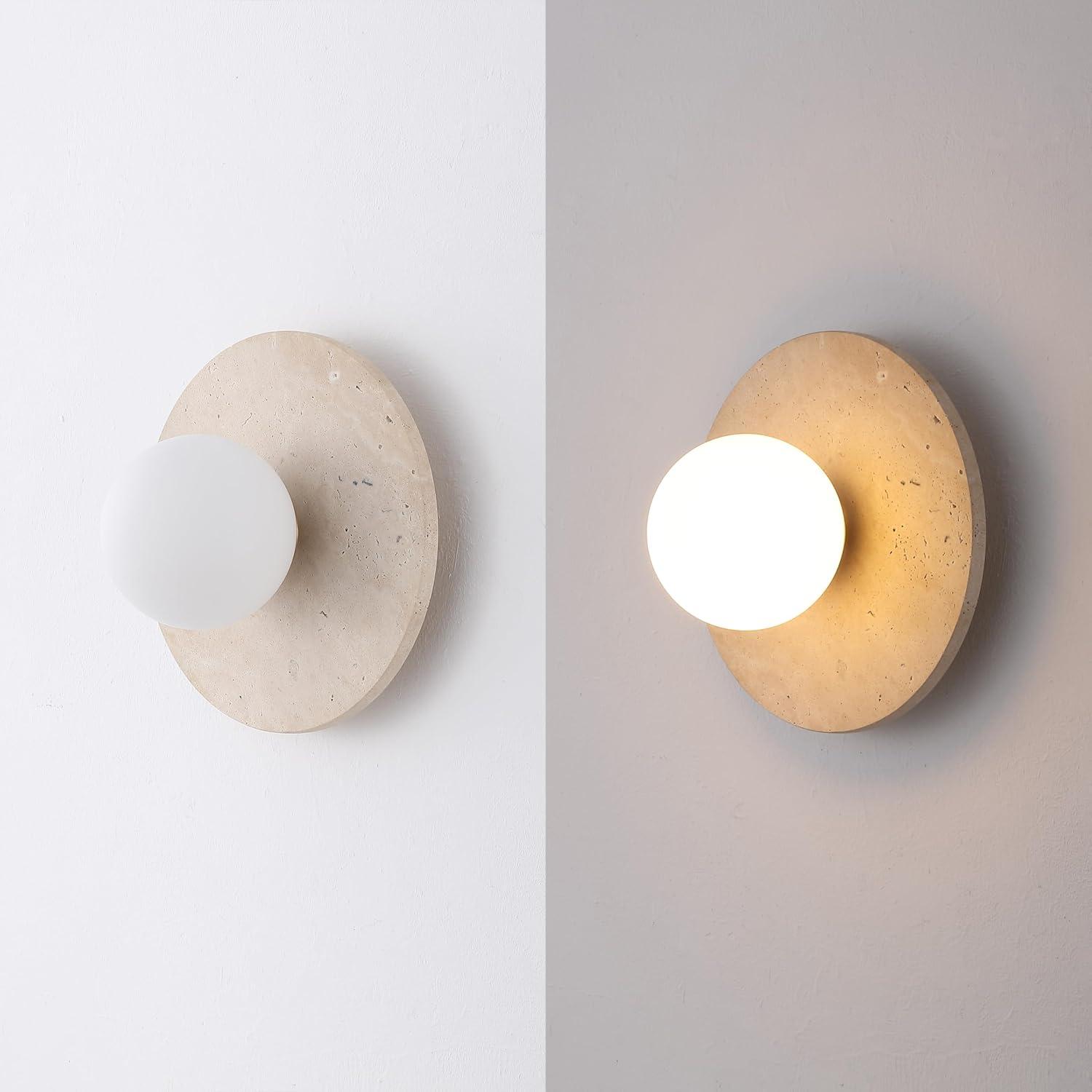 imageJONATHAN Y JYL5900A Tivoli 12quot Modern Minimalist 1Light Ovoid Travertine LED Wall Sconce for Bedroom Living Room Hallway Entryway Home Office Light BrownLight BrownBrass Gold