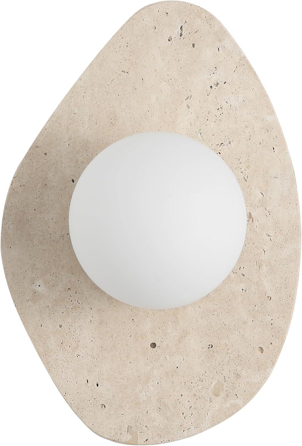 imageJONATHAN Y JYL5900A Tivoli 12quot Modern Minimalist 1Light Ovoid Travertine LED Wall Sconce for Bedroom Living Room Hallway Entryway Home Office Light BrownLight BrownBrass Gold
