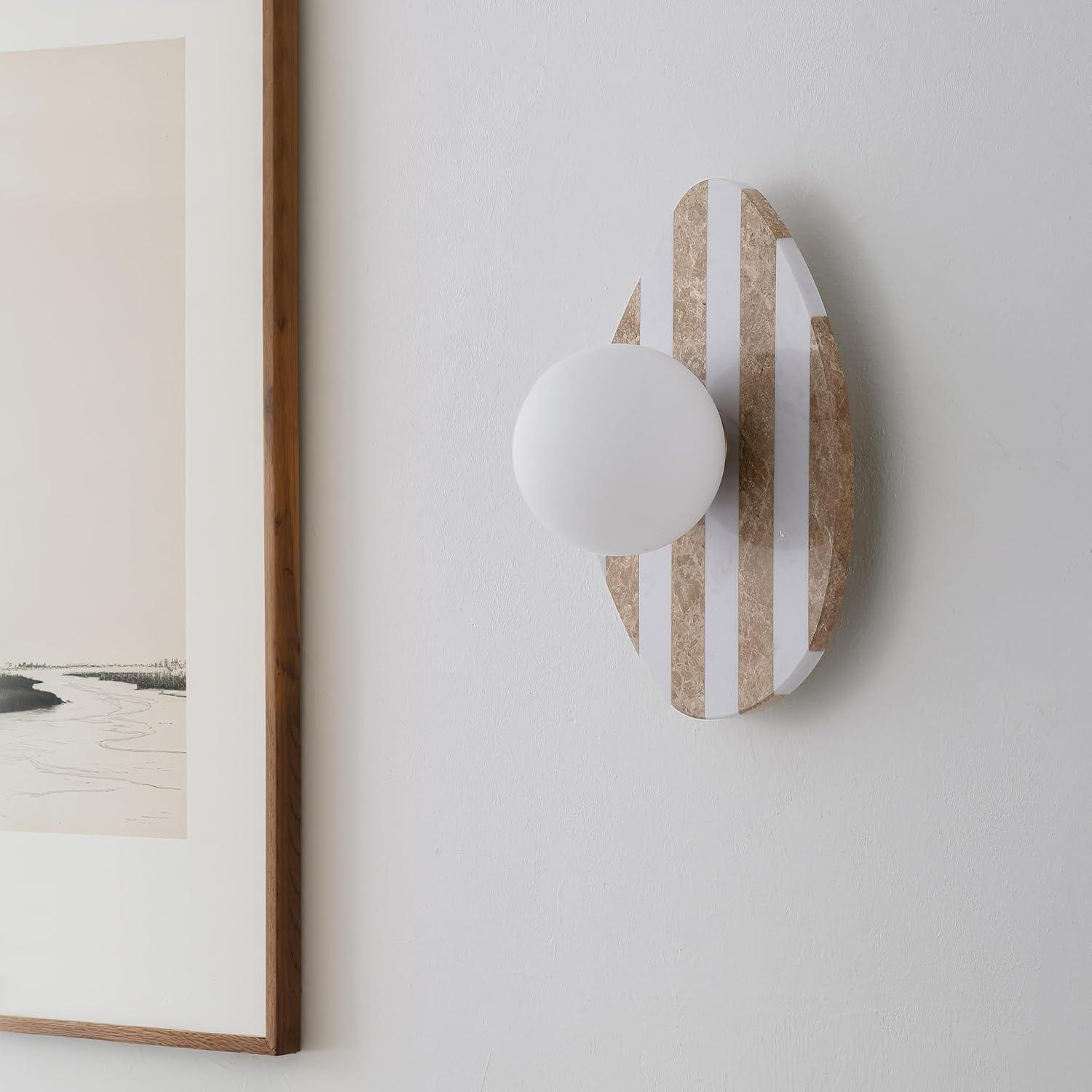 imageJONATHAN Y JYL5900A Tivoli 12quot Modern Minimalist 1Light Ovoid Travertine LED Wall Sconce for Bedroom Living Room Hallway Entryway Home Office Light BrownLight BrownBrass GoldWhite