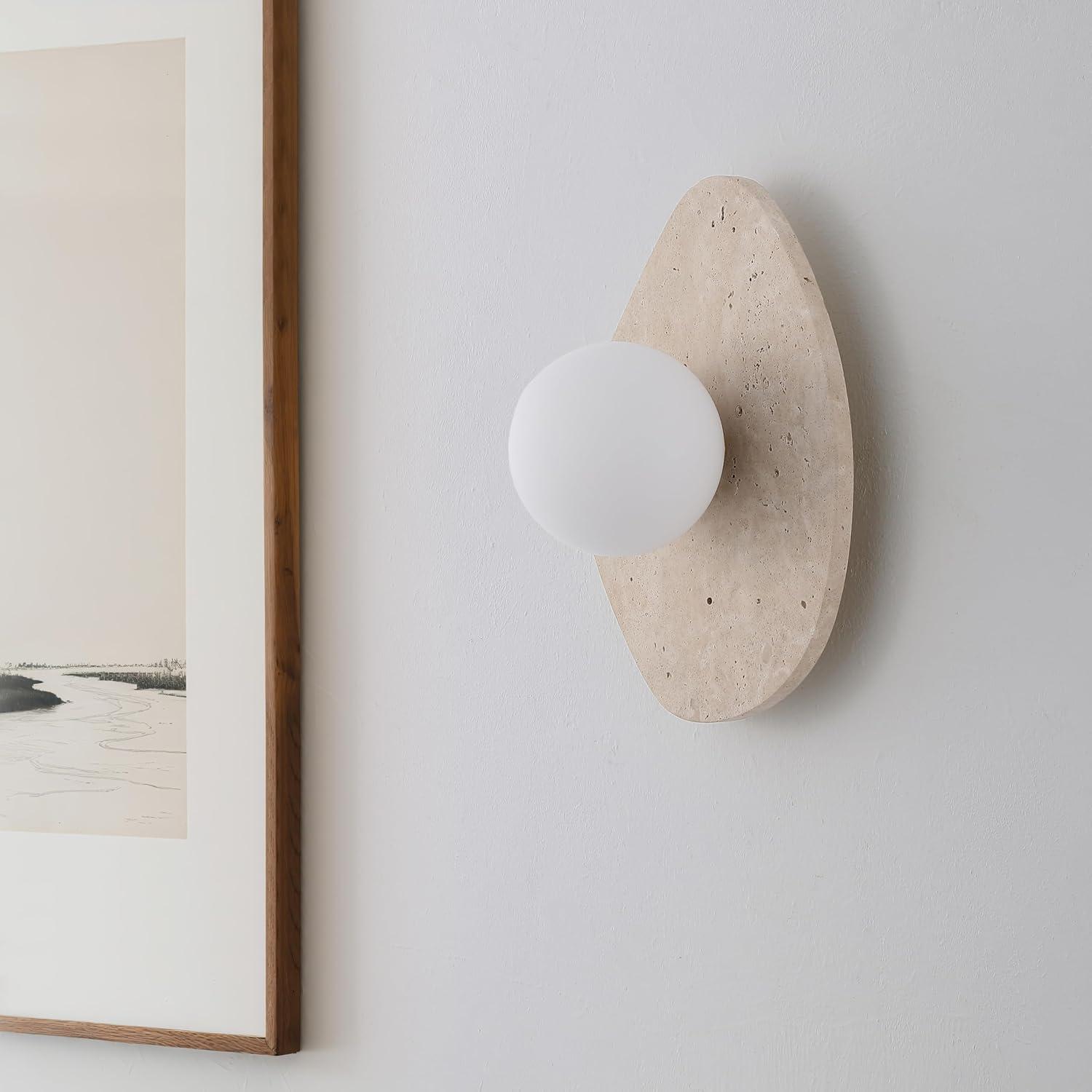 imageJONATHAN Y JYL5900A Tivoli 12quot Modern Minimalist 1Light Ovoid Travertine LED Wall Sconce for Bedroom Living Room Hallway Entryway Home Office Light BrownLight BrownBrass Gold