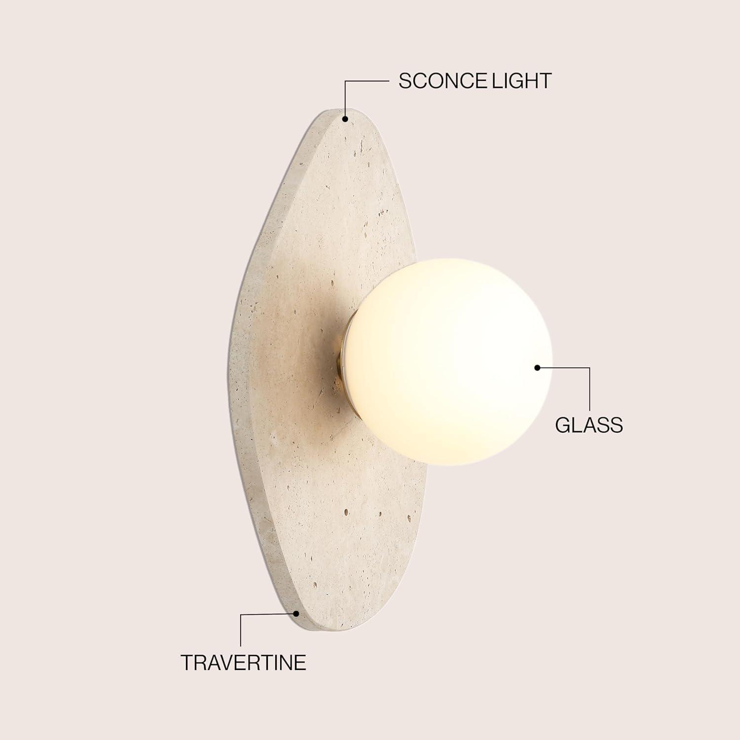 imageJONATHAN Y JYL5900A Tivoli 12quot Modern Minimalist 1Light Ovoid Travertine LED Wall Sconce for Bedroom Living Room Hallway Entryway Home Office Light BrownLight BrownBrass Gold