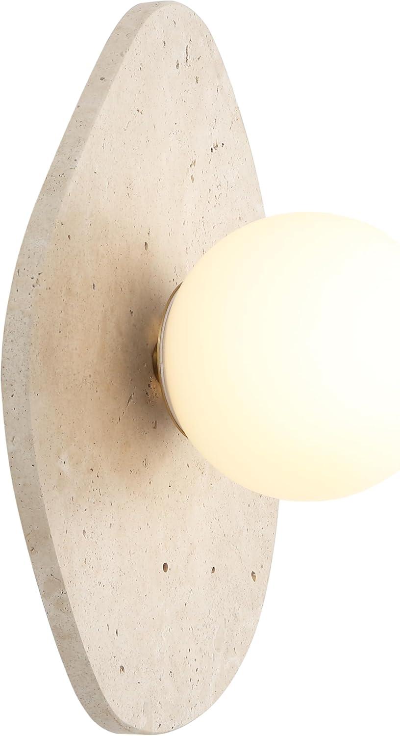 imageJONATHAN Y JYL5900A Tivoli 12quot Modern Minimalist 1Light Ovoid Travertine LED Wall Sconce for Bedroom Living Room Hallway Entryway Home Office Light BrownLight BrownBrass Gold