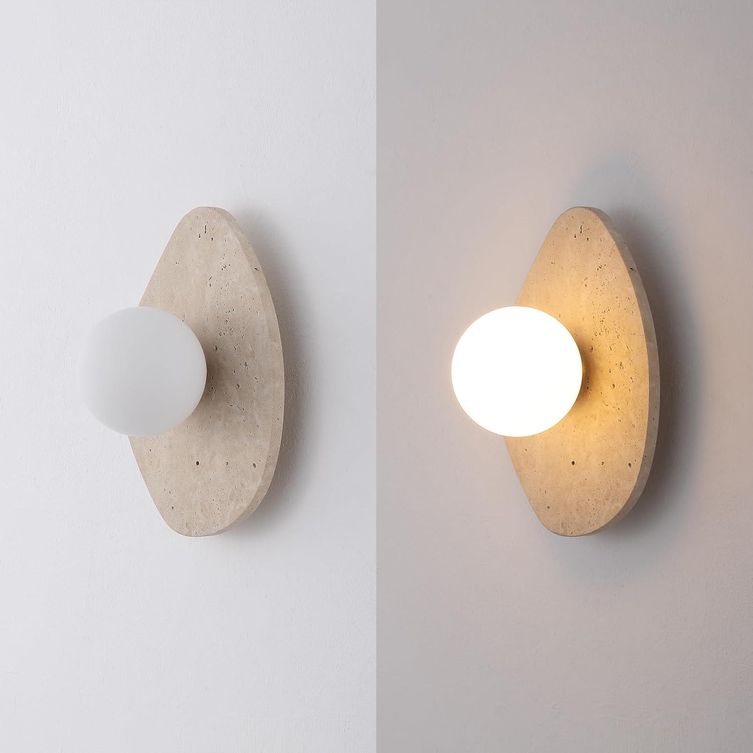 imageJONATHAN Y JYL5900A Tivoli 12quot Modern Minimalist 1Light Ovoid Travertine LED Wall Sconce for Bedroom Living Room Hallway Entryway Home Office Light BrownLight BrownBrass Gold