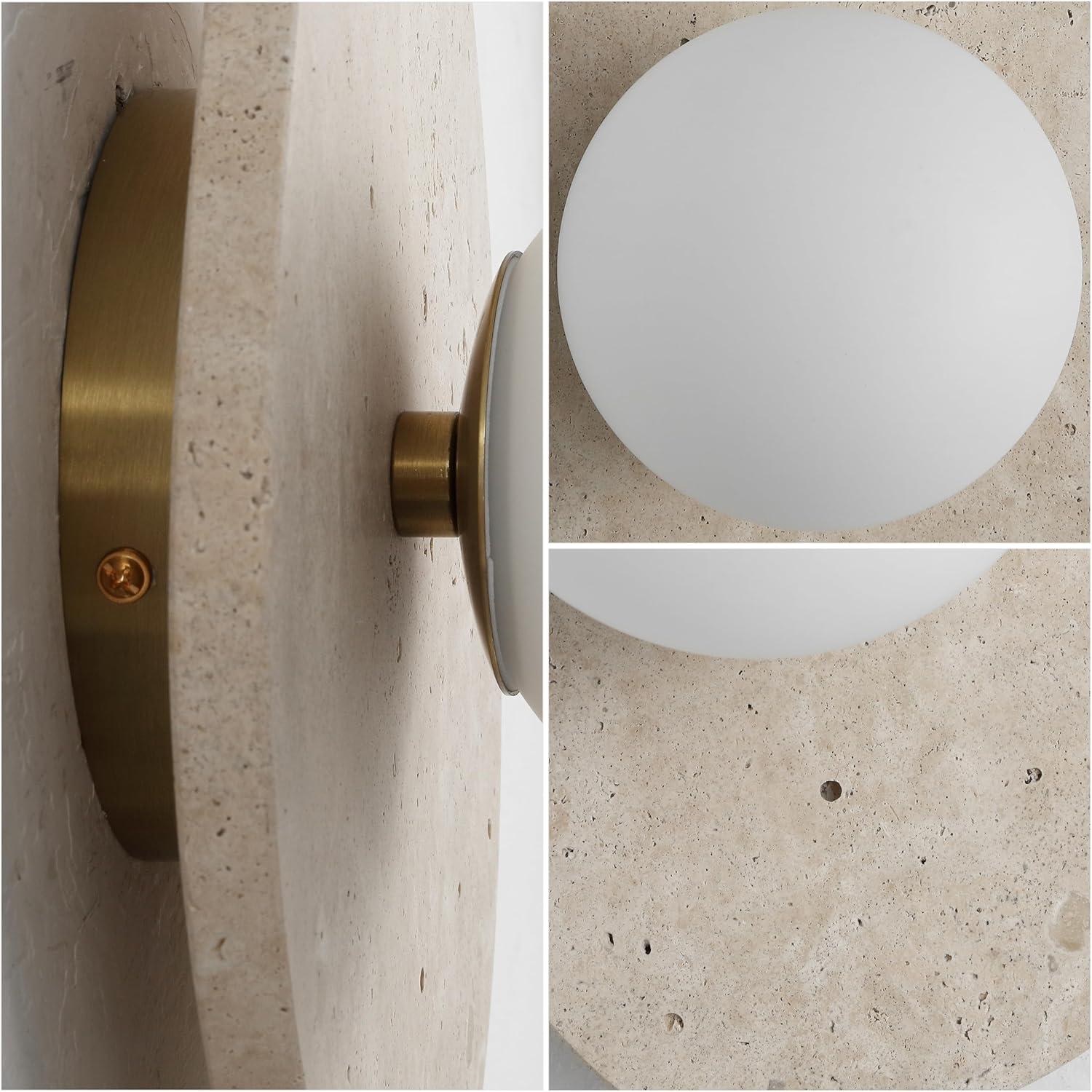 imageJONATHAN Y JYL5900A Tivoli 12quot Modern Minimalist 1Light Ovoid Travertine LED Wall Sconce for Bedroom Living Room Hallway Entryway Home Office Light BrownLight BrownBrass Gold
