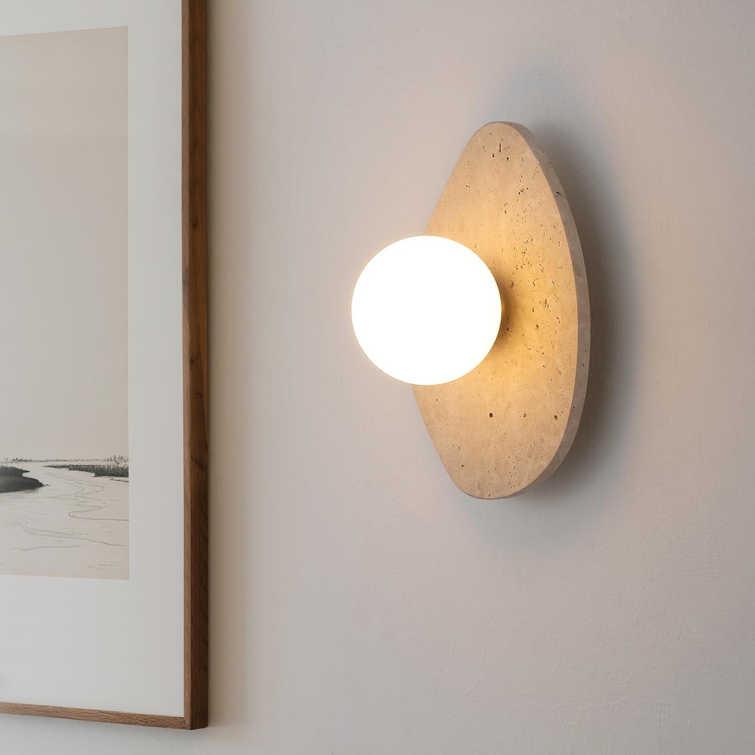 imageJONATHAN Y JYL5900A Tivoli 12quot Modern Minimalist 1Light Ovoid Travertine LED Wall Sconce for Bedroom Living Room Hallway Entryway Home Office Light BrownLight BrownBrass Gold
