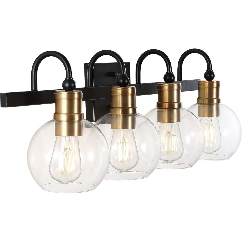 imageJONATHAN Y JYL3557A Marais 4425quot 6Light IronGlass Rustic Vintage LED Vanity Light Farmhouse Bohemian Cottage Industrial Office Living Room Dining Room Bedroom BlackBrass Gold4 Light