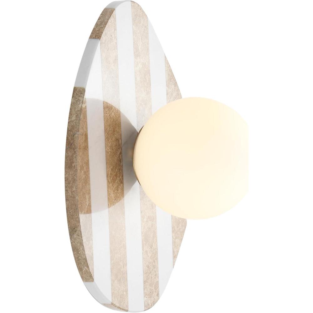 imageJONATHAN Y JYL5900A Tivoli 12quot Modern Minimalist 1Light Ovoid Travertine LED Wall Sconce for Bedroom Living Room Hallway Entryway Home Office Light BrownLight BrownBrass GoldWhite