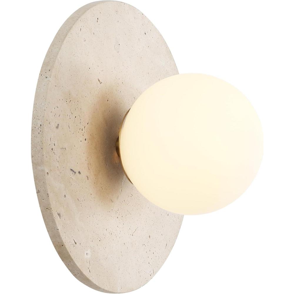 imageJONATHAN Y JYL5900A Tivoli 12quot Modern Minimalist 1Light Ovoid Travertine LED Wall Sconce for Bedroom Living Room Hallway Entryway Home Office Light BrownLight BrownBrass Gold