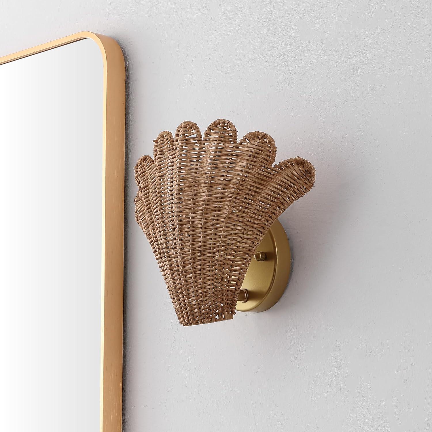 imageJONATHAN Y JYL5709ASET2 Elodie 115quot Vintage Coastal 1Light Rattan Scallop Shell LED Wall Sconce for Bedroom Living Room Hallway Entryway Home Office BrownGold Painting Set of 2