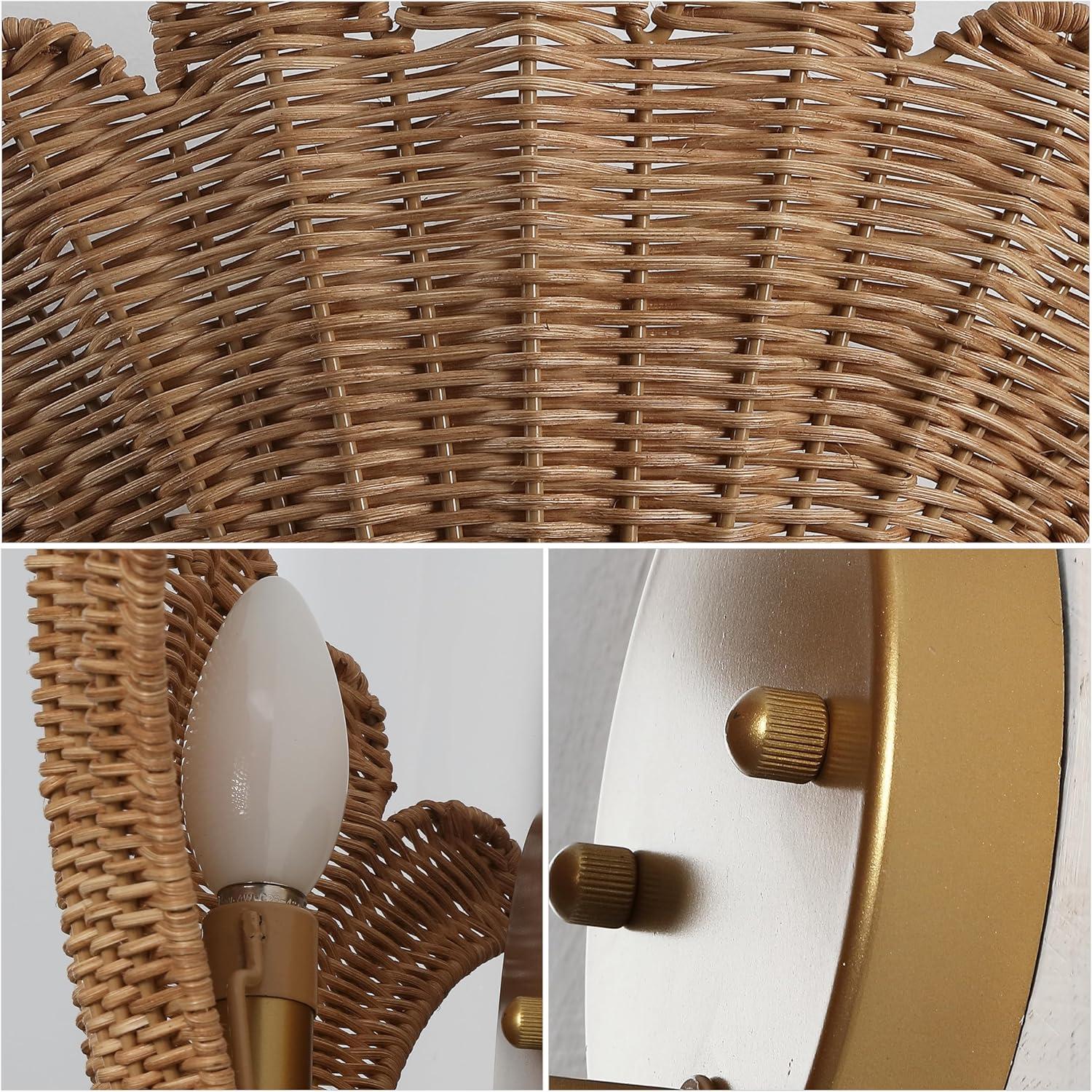 imageJONATHAN Y JYL5709ASET2 Elodie 115quot Vintage Coastal 1Light Rattan Scallop Shell LED Wall Sconce for Bedroom Living Room Hallway Entryway Home Office BrownGold Painting Set of 2