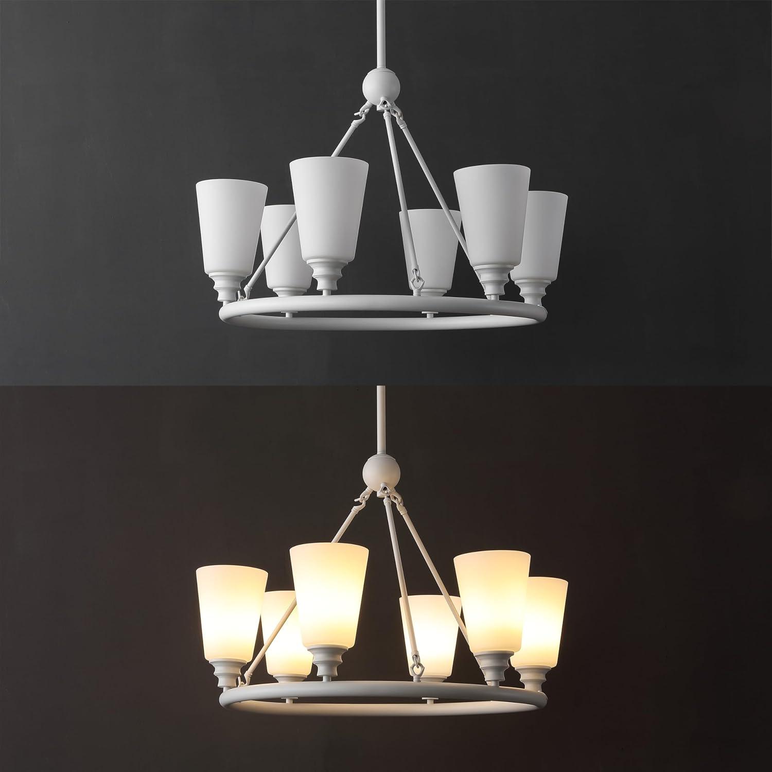 imageJONATHAN Y JYL5800A Denis 275quot 6Light Modern Minimalist IronGlass LED Chandelier for Dining Room Entryway Living Room Office Bedroom White