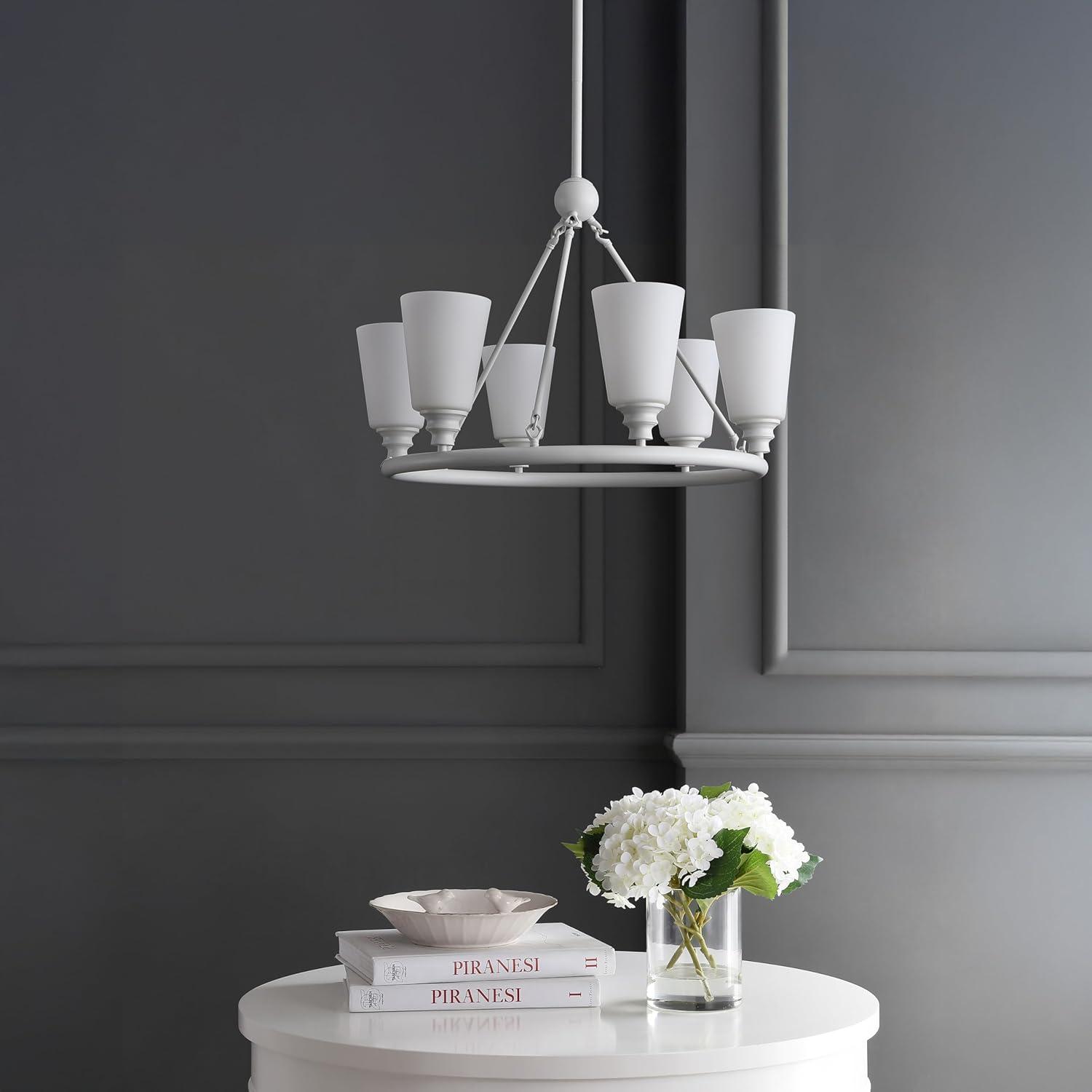 imageJONATHAN Y JYL5800A Denis 275quot 6Light Modern Minimalist IronGlass LED Chandelier for Dining Room Entryway Living Room Office Bedroom White