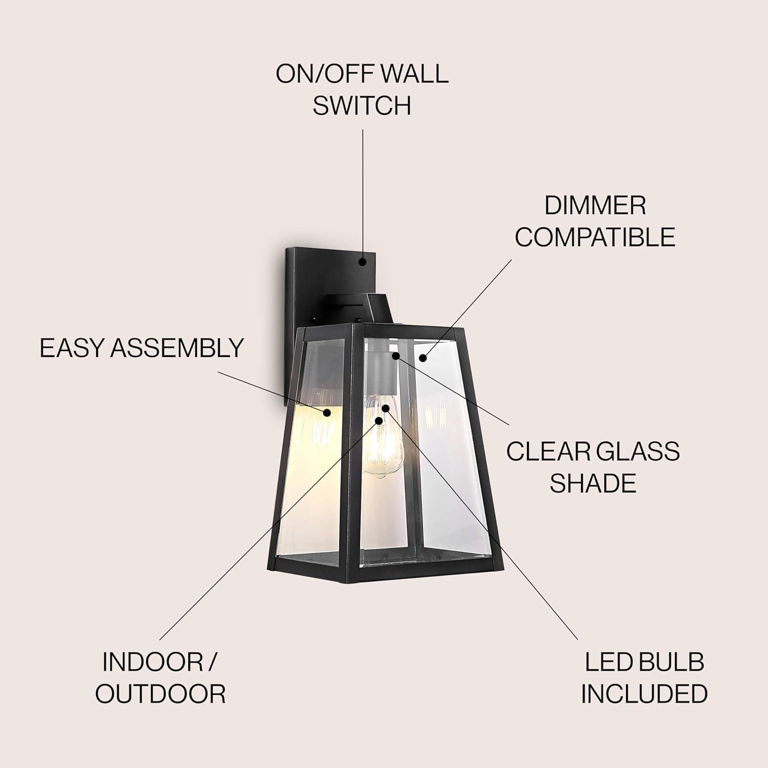 imageJONATHAN Y JYL7603A Pasadena 9quot IronGlass Modern Industrial Angled LED Outdoor Lantern Contemporary Transitional Rustic Garage Patio Porch Doorway Entryway Black 9 in