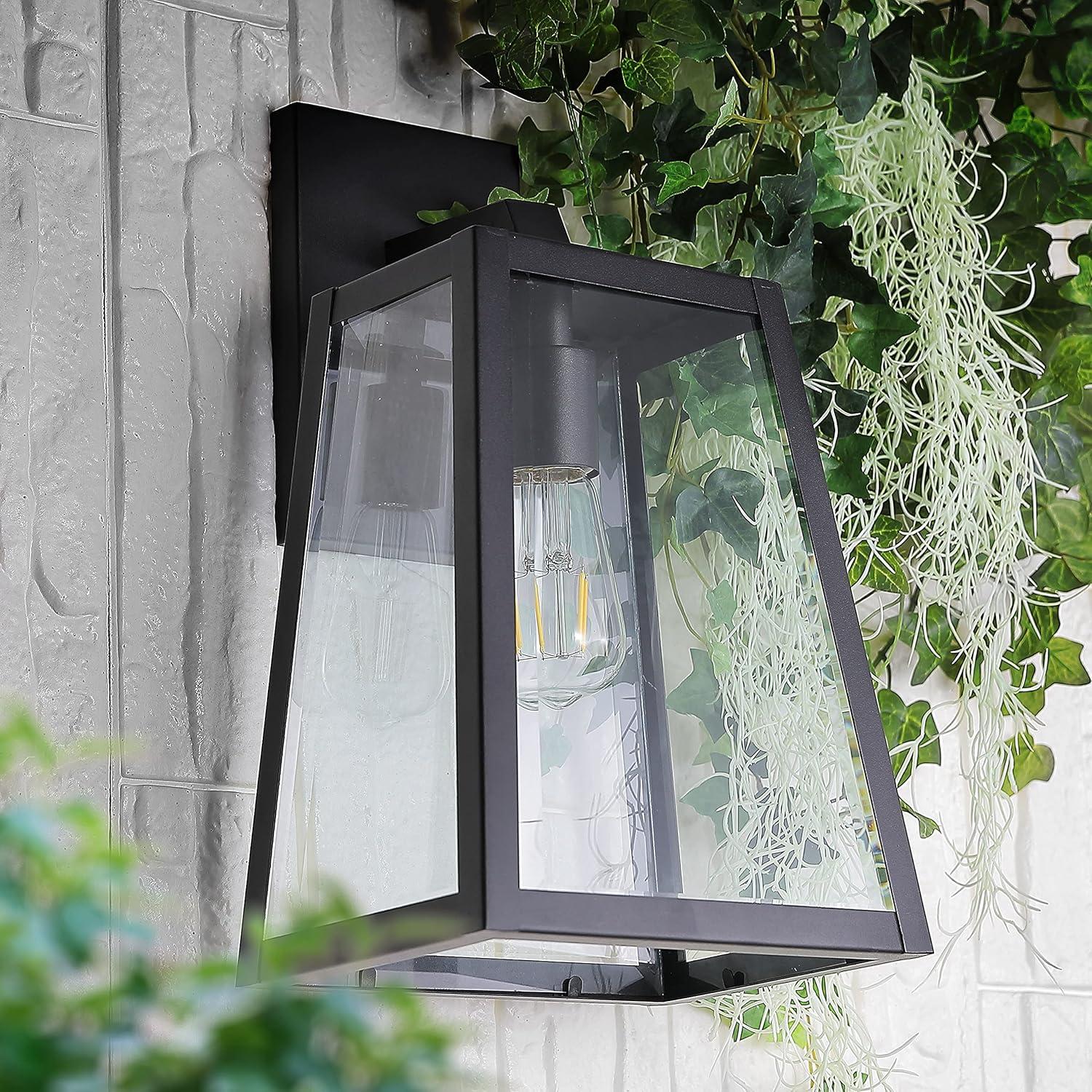 imageJONATHAN Y JYL7603A Pasadena 9quot IronGlass Modern Industrial Angled LED Outdoor Lantern Contemporary Transitional Rustic Garage Patio Porch Doorway Entryway Black 9 in
