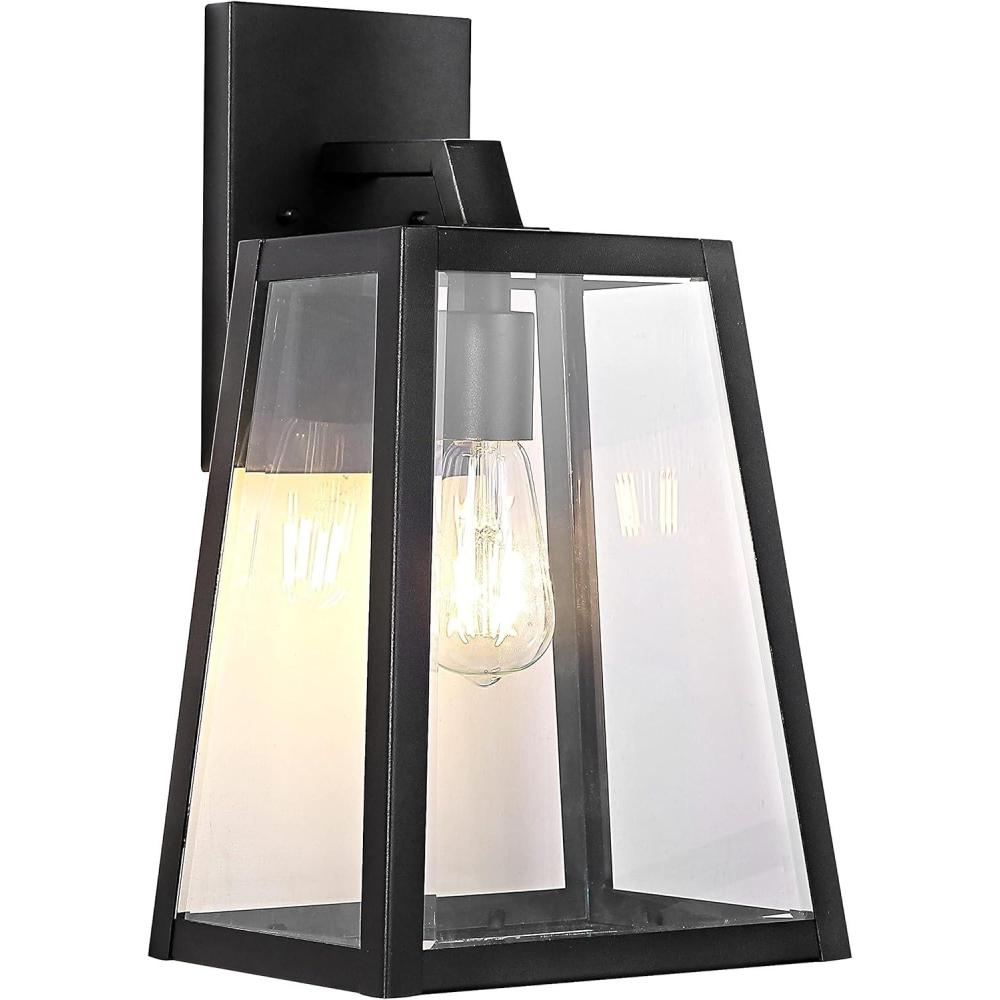 imageJONATHAN Y JYL7603A Pasadena 9quot IronGlass Modern Industrial Angled LED Outdoor Lantern Contemporary Transitional Rustic Garage Patio Porch Doorway Entryway Black 9 in