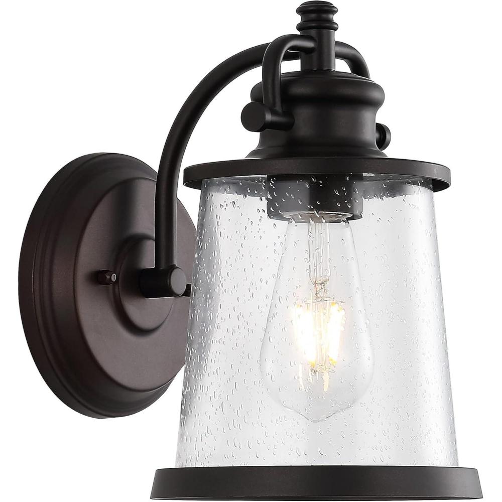 imageJONATHAN Y JYL7605A Marais 675quot IronSeeded Glass Vintage Rustic LED Outdoor Lantern Industrial Cottage French Country Transitional Garage Patio Porch Doorway Entryway Front Door Oil Rubbed Bronze