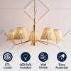 JONATHAN Y JYL1611A Libby 30″ 5-Light Modern Coastal Sleek Woven Rattan/Iron LED Chandelier for Dining Room, Entryway, Living Room, Office, Bedroom, Gold Painting/Light Brown