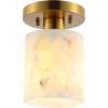 JONATHAN Y JYL1206A Jules 5.13″ 1-Light Modern Contemporary Alabaster/Iron Cylinder LED Semi Flush Mount, White Marbling/Brass Gold for Hallway, Bedroom, Bathroom and Closet