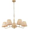 JONATHAN Y JYL1611A Libby 30″ 5-Light Modern Coastal Sleek Woven Rattan/Iron LED Chandelier for Dining Room, Entryway, Living Room, Office, Bedroom, Gold Painting/Light Brown