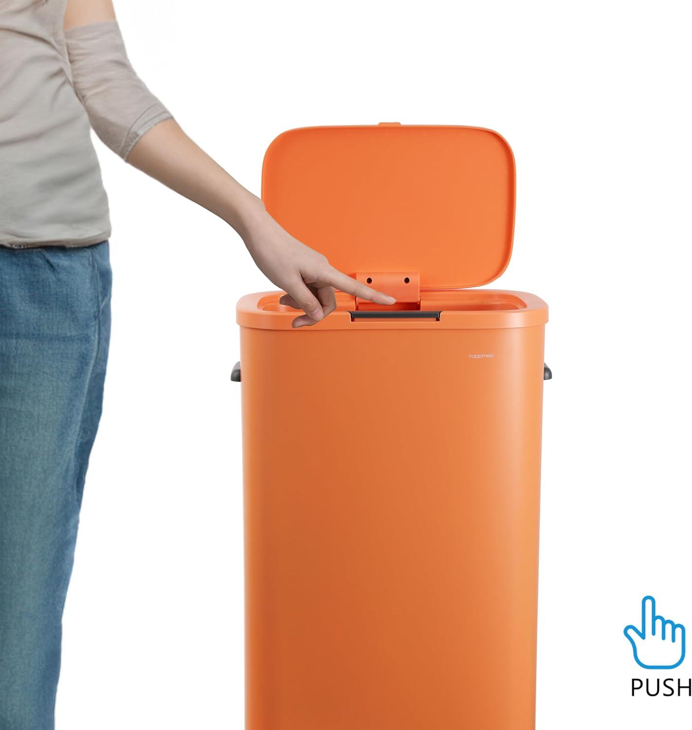 imagehappimess HPM1017E Tammi Kitchen 145Gallon Slim Metal Push Button Trash Can for Home Kitchen Laundry Room Office Bedroom Bathroom Pistachio GelatoCarrot Cake