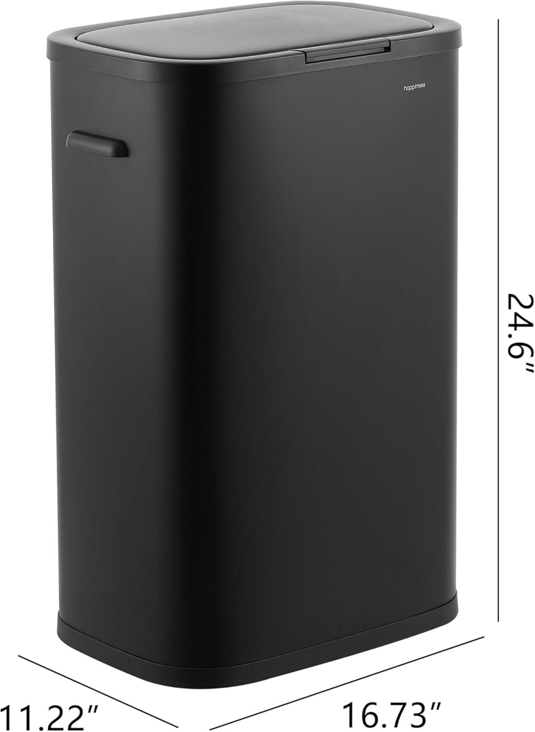 imagehappimess HPM1017E Tammi Kitchen 145Gallon Slim Metal Push Button Trash Can for Home Kitchen Laundry Room Office Bedroom Bathroom Pistachio GelatoCharcoal Black