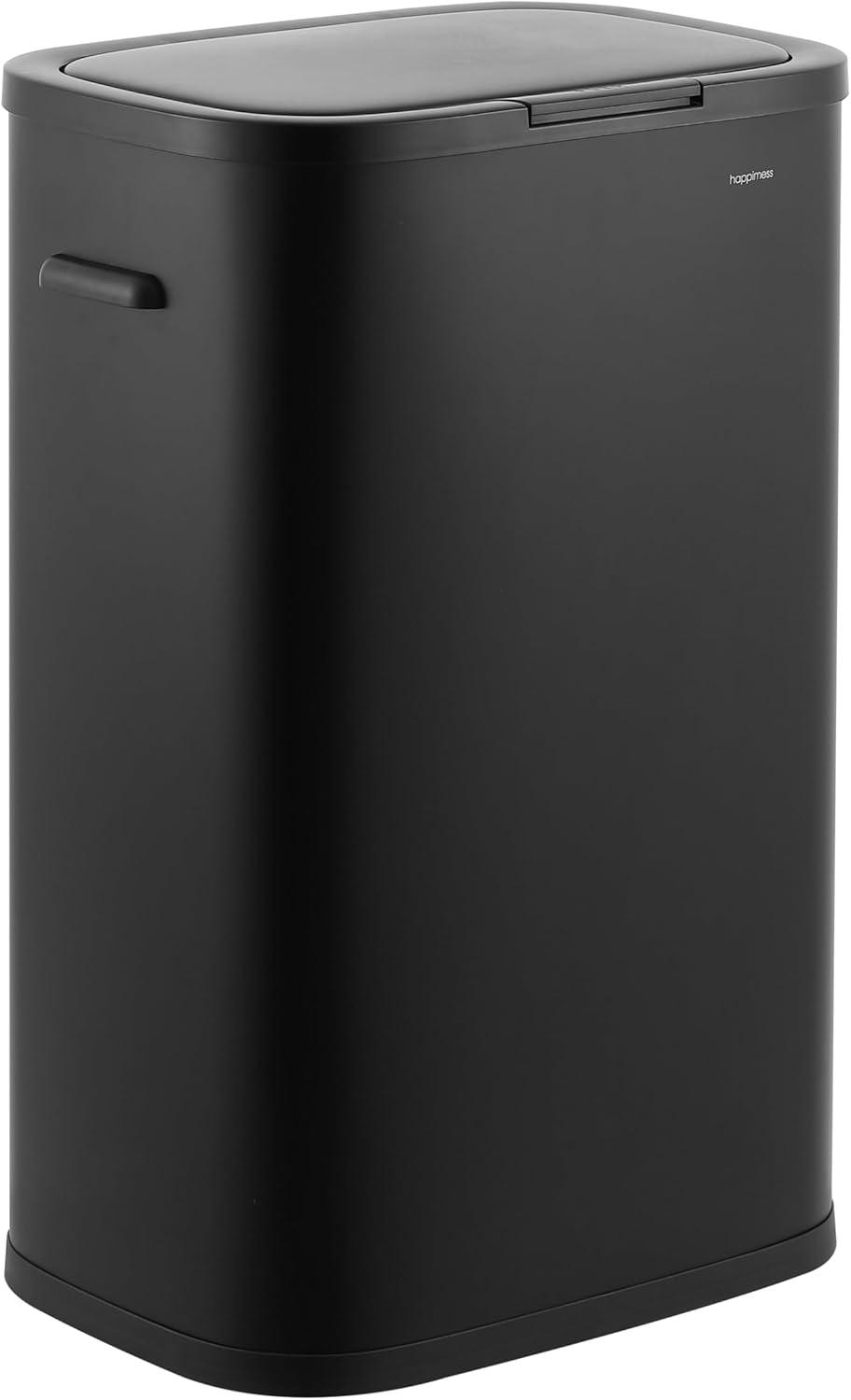 imagehappimess HPM1017E Tammi Kitchen 145Gallon Slim Metal Push Button Trash Can for Home Kitchen Laundry Room Office Bedroom Bathroom Pistachio GelatoCharcoal Black