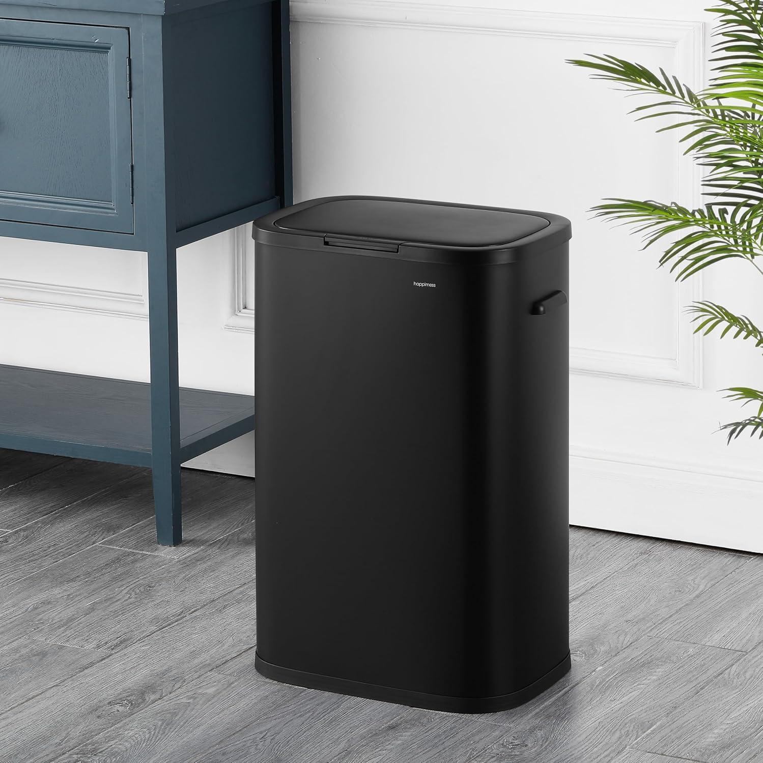 imagehappimess HPM1017E Tammi Kitchen 145Gallon Slim Metal Push Button Trash Can for Home Kitchen Laundry Room Office Bedroom Bathroom Pistachio GelatoCharcoal Black