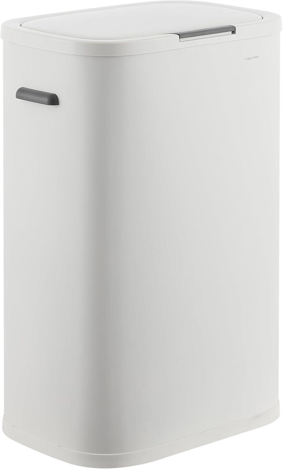 imagehappimess HPM1017E Tammi Kitchen 145Gallon Slim Metal Push Button Trash Can for Home Kitchen Laundry Room Office Bedroom Bathroom Pistachio GelatoCotton White