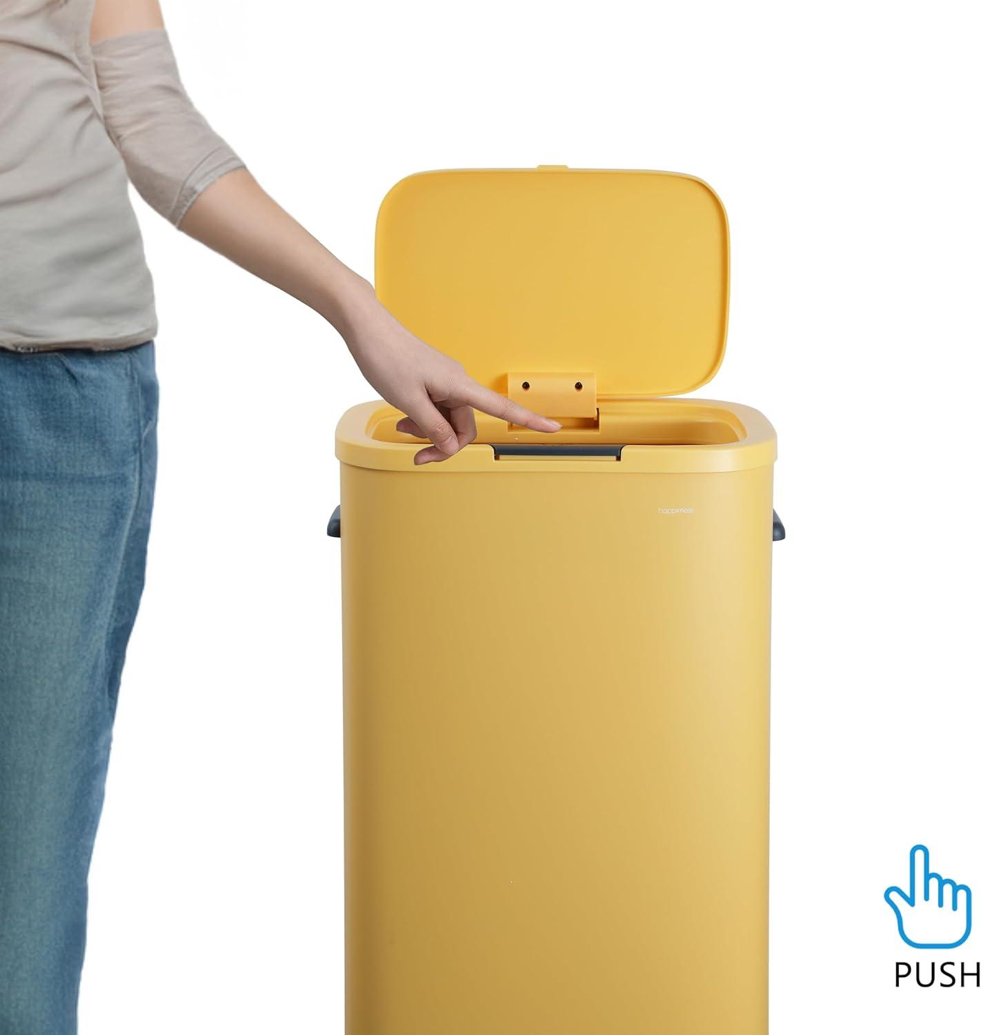imagehappimess HPM1017E Tammi Kitchen 145Gallon Slim Metal Push Button Trash Can for Home Kitchen Laundry Room Office Bedroom Bathroom Pistachio GelatoDaffodil Yellow