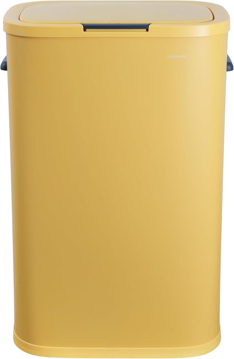 imagehappimess HPM1017E Tammi Kitchen 145Gallon Slim Metal Push Button Trash Can for Home Kitchen Laundry Room Office Bedroom Bathroom Pistachio GelatoDaffodil Yellow