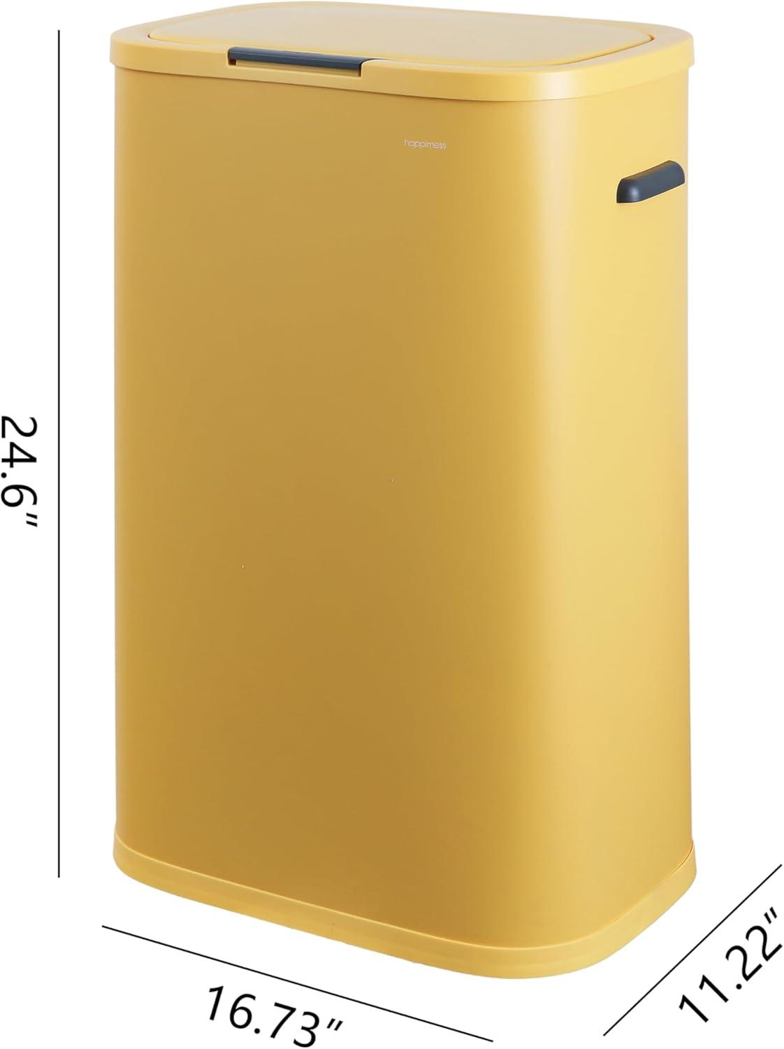 imagehappimess HPM1017E Tammi Kitchen 145Gallon Slim Metal Push Button Trash Can for Home Kitchen Laundry Room Office Bedroom Bathroom Pistachio GelatoDaffodil Yellow